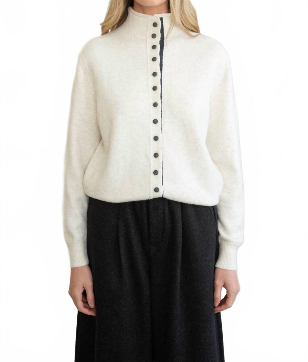 NEW ELLE GREY contrast placket collar cardigan in heather ivory